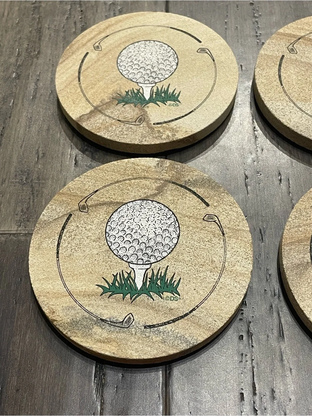 Vintage 1994 Thirstystone Golf Ball Sandstone Coasters Set of 4 USA w/ Box